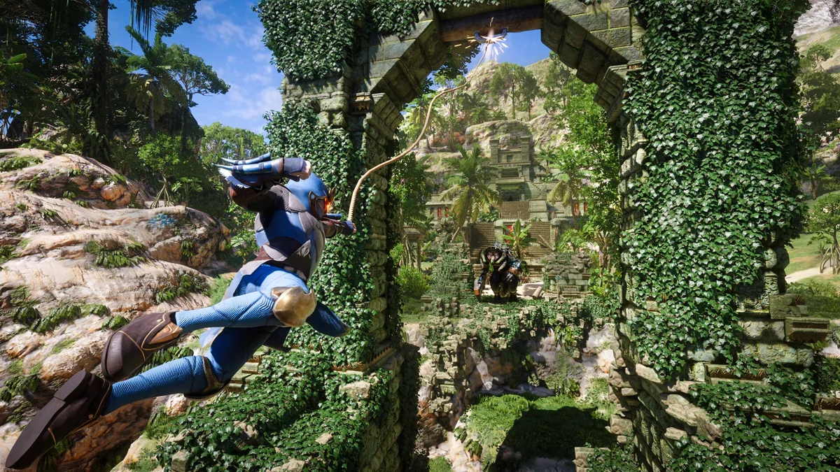 A magic user facing down a Fell boss in Enshrouded